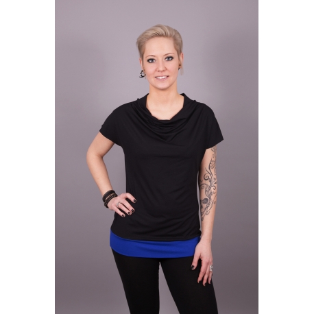 Wasserfall Shirt schwarz mit blauem Bund